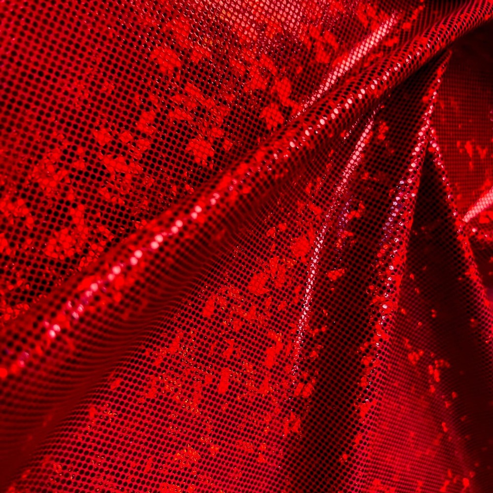 Vibrant Blood Red Hologram print 4-way Stretch Spandex by the Yard for Swimwear