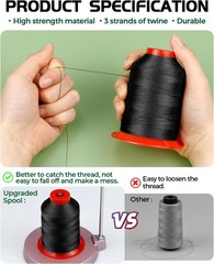 1000 Meters FIVEIZERO Extra Strong Upholstery Thread,Black Bonded Nylon Black