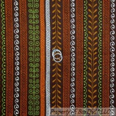 BonEful Fabric FQ Cotton Quilt VTG Brown Orange Green Stripe Calico Leaf Pattern