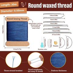 KAQRHFT Repair Sewing Kit, Upholstery Needle with 32 Yard Waxed Dark Blue