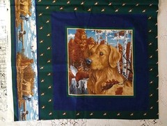 Vintage Cotton Fabric Joan Messmore Yellow Hunting Dog Golden Retriever 18×22″