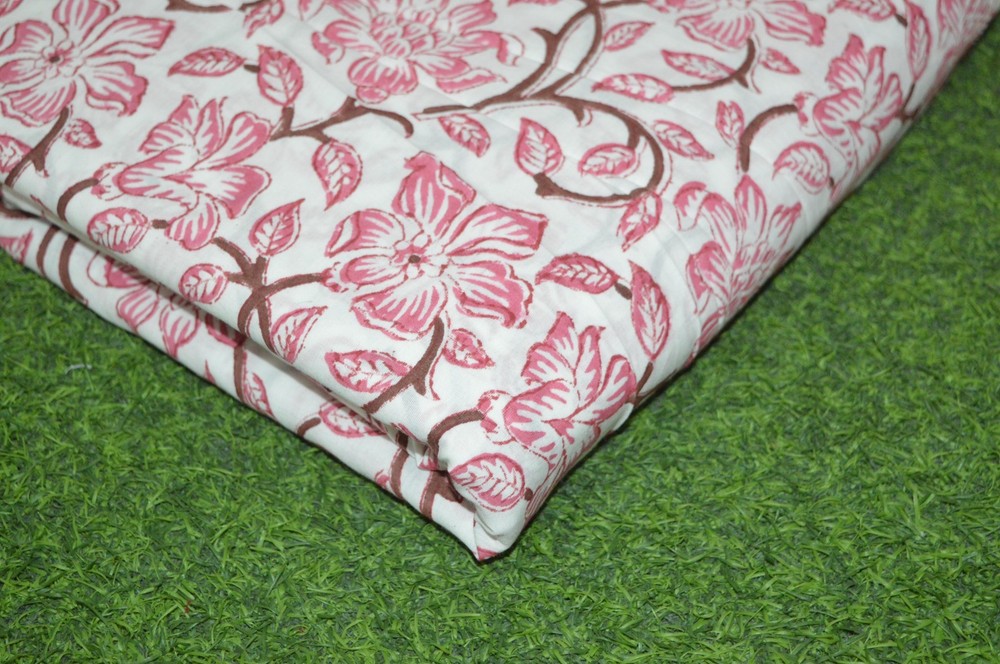 5 Yard Hand Block Print Floral Fabric 100%Cotton NO TARRIF CHARGES 100%✅ZK_211