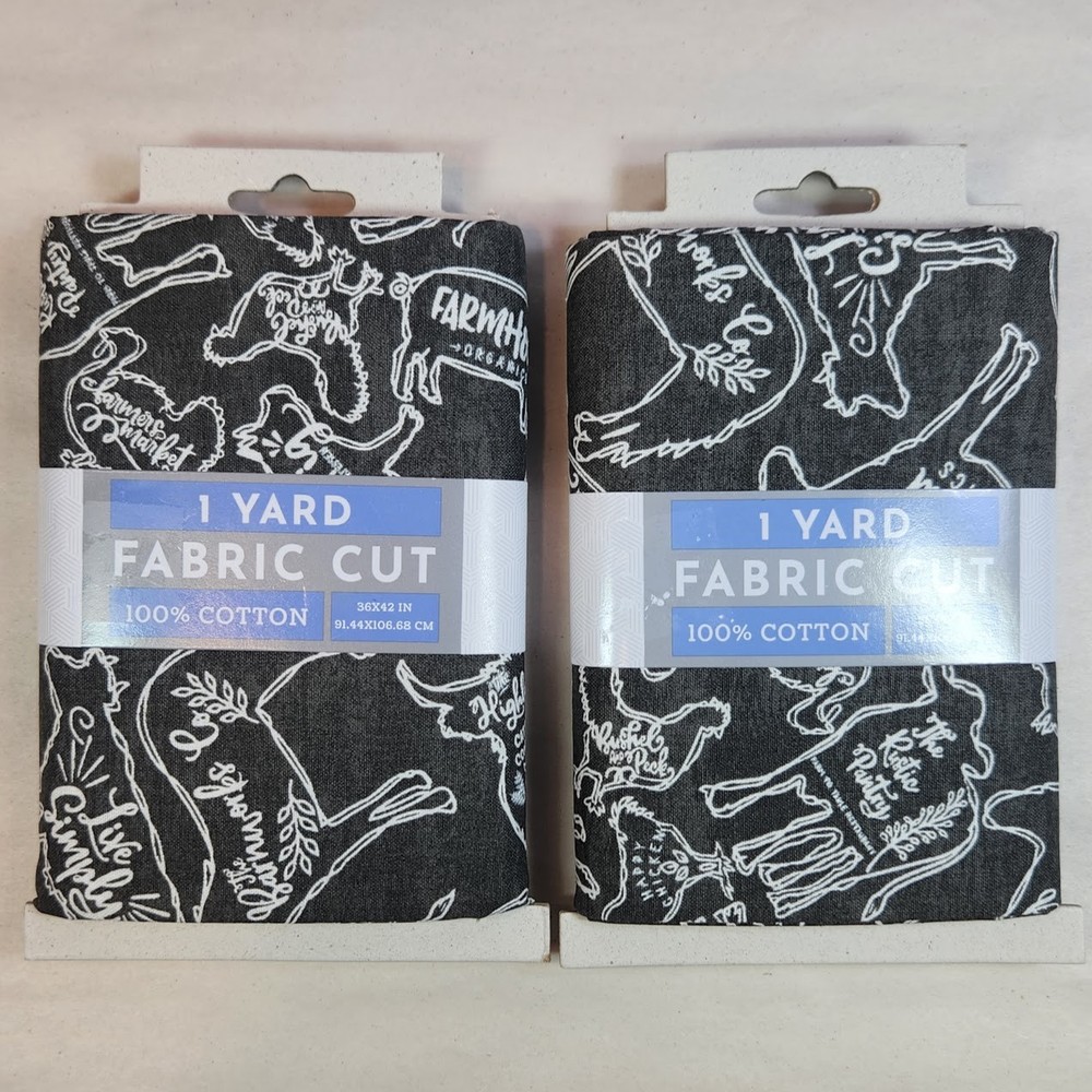 Fabric Editions FARMHOUSE Slate Gray Background 1 Yard Packages Lot of 2 NWT