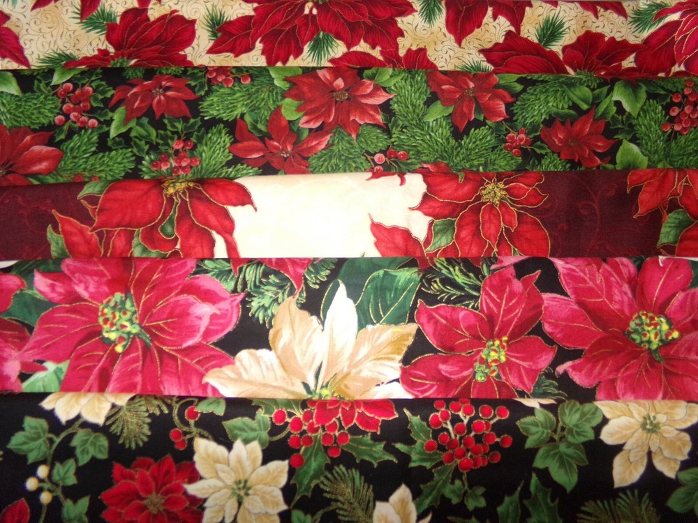 POINSETTIA CHRISTMAS flowers Cotton QUILT Fabric U-PICK see info 1/2 yd BTHY
