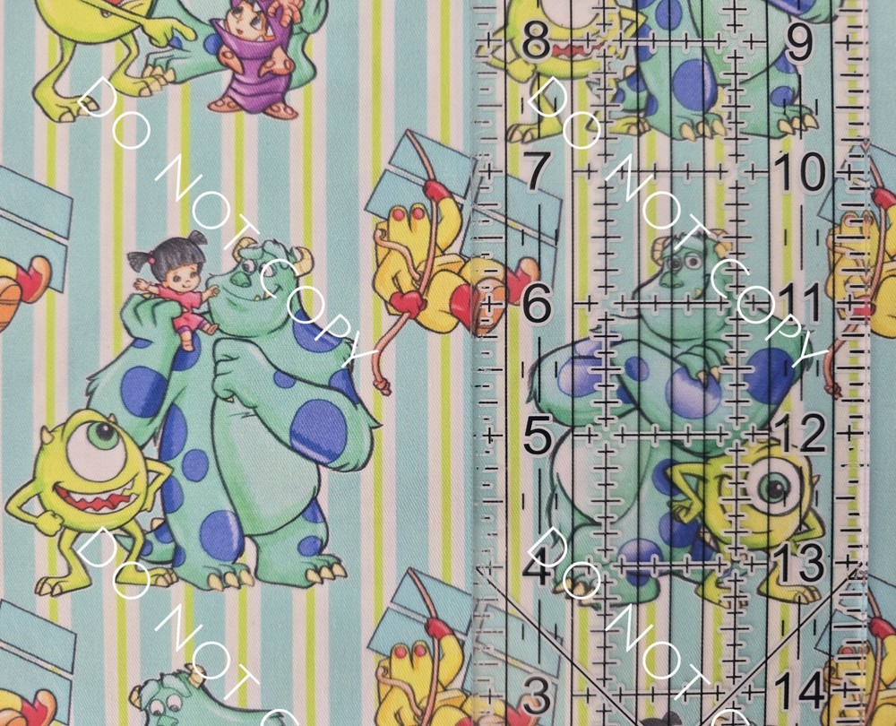 Custom Cotton Woven Fabric Movie Monsters Inc Stripes By The 1/4 Yard 9×56
