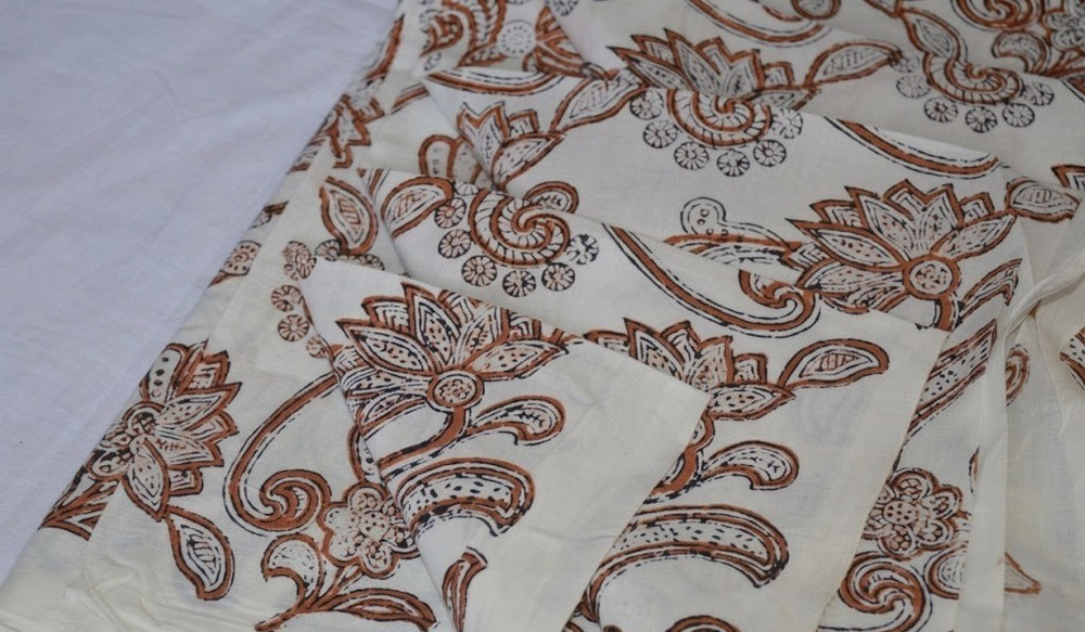 White & Brown Hand Block 15 Yard 100%Cotton Fabric NO TARRIF CHARGES 100%✅KK18