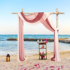 3 Panel Wedding Arch Draping Fabric Dusty Rose Chiffon Backdrop Curtain Sheer…