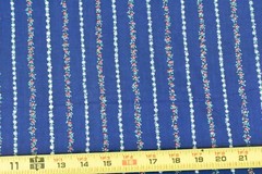 By 1/2 Yd, Vintage, Red Green White Floral Striped on Navy Cotton/Cranston,P9407