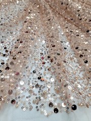 Beaded Design Rose Gold Sequin Embroidered Elegant Beads Mesh Fabric By The Yard