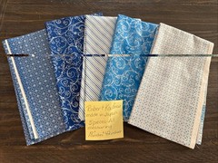 5 Pieces Coordinating Robert Kaufman Blue Silver Fabric 18”x 42” Made In Japan