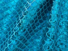 MERMAID Scale Fabric Fish Tail Material Stretch Spandex 59″ wide Aqua on Blue