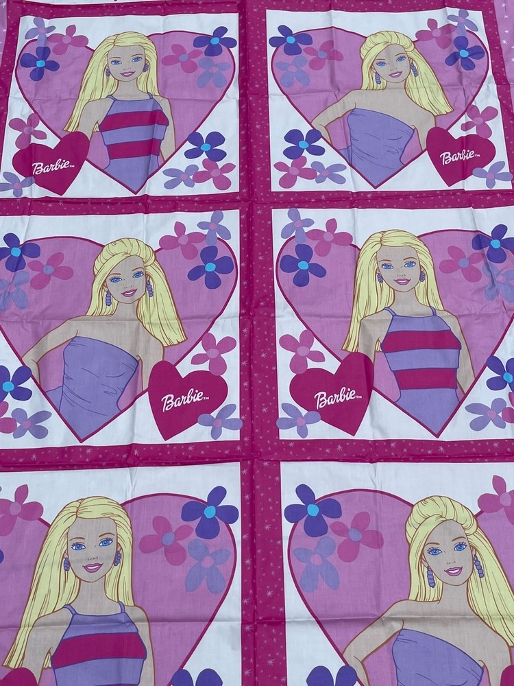 Barbie Fabric 2001 by Mattel 72 X 45 Inches Cotton Squares Pink Hearts