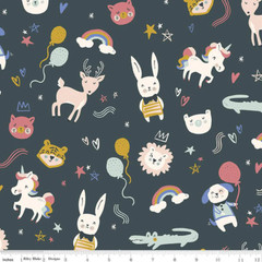 Salt and Honey Party Animals 43″/44″W Dark Teal Flannel Fabric