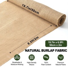 Natural Burlap Fabric Roll 19.7 Inches x 6.5 Ft Jute Cloth For Crafts Plant Wrap