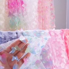 3D Butterfly Mesh Tulle Cloth Gradient Organza Wedding Party Skirt Sewing Fabric