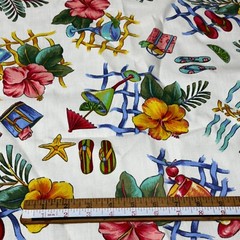RICHLOOM Fabric Cotton Canvas 36″x36″ White Beach Color Flip Flops Flowers