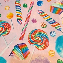 Candy Store Cotton Fabric 27″ X 44″ Pink Cupcake Lollipop Cotton Candy