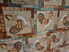 44 X 350 Inches Fancy Rooster Patch Teal Orange/Rust Brown Beige Hancock Fabric