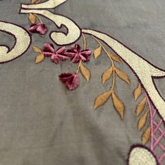 Silk Taffeta Embroidered Floral Fabric Bronze Luxury Textile 2.5 Yd X 56″