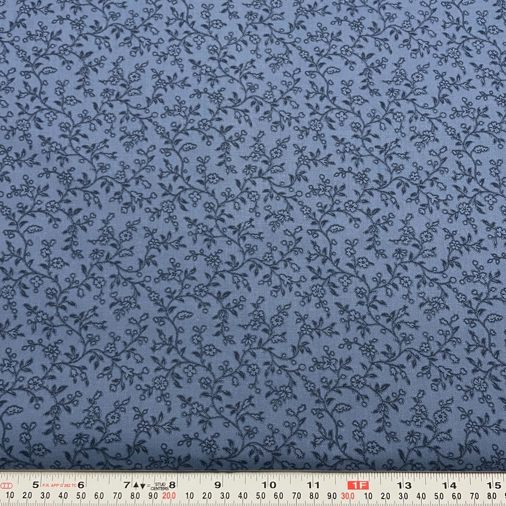 Vintage Cranston Blue Florals on Blue STARCHED Cotton Fabric 5 – 1/3 yards