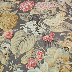 Waverly Floral Flourish Decorator Fabric Gray Coral Aqua Floral 54 x 36″