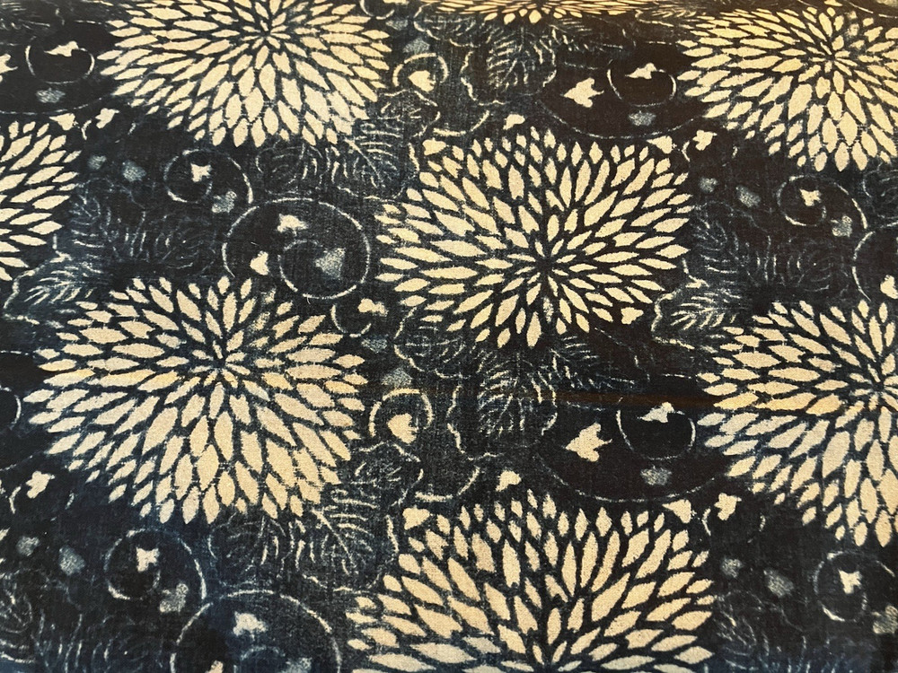 Ralph Lauren SAKAI Batik Fabric In Indigo, Remnant, 26.5”x23.5”, Chrysanthemum