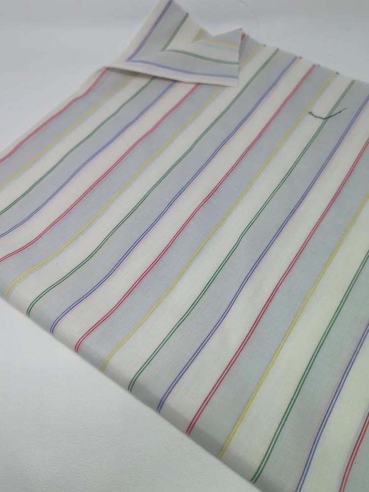 Red Blue Green Yellow Thin Stripes On White Poly Cotton Blend Fabric 31″ X 44″