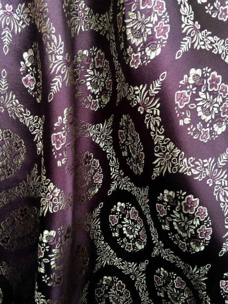 Nadia BROWN Floral Brocade Chinese Satin Fabric by the Yard – 10094