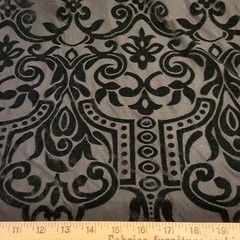 Blue on Black Velveteen Devore Burnout w/ Rococo Pattern
