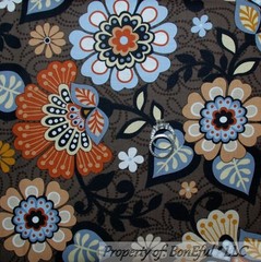 BonEful Fabric FQ Cotton Quilt Brown Blue Black Tan Flower Dot Leaf Natural SALE
