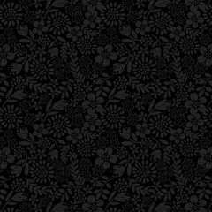 LEWIS & IRENE – Tiny Tonals – Flower Garden – Black on Black ,1/4 yard