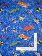 Train Fabric By Yard Locomotive Engine Cars Signals Blue Tonal Avlyn Cotton