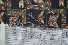 23 Yds Avail/ Black Cotton Sateen Background with Dragonflies, Gold embossing