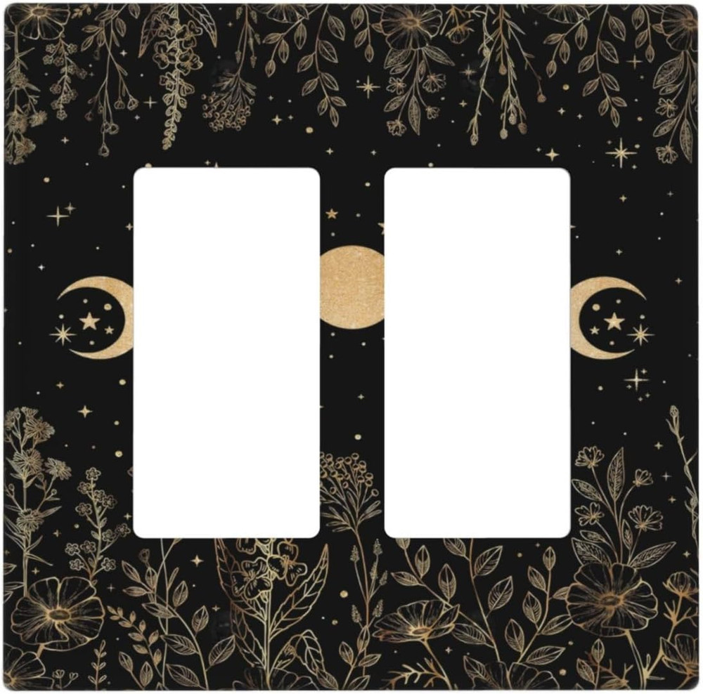 Black Gold Wildflower Plant Moon Starry Sky Floral Botanical Single Toggle Light
