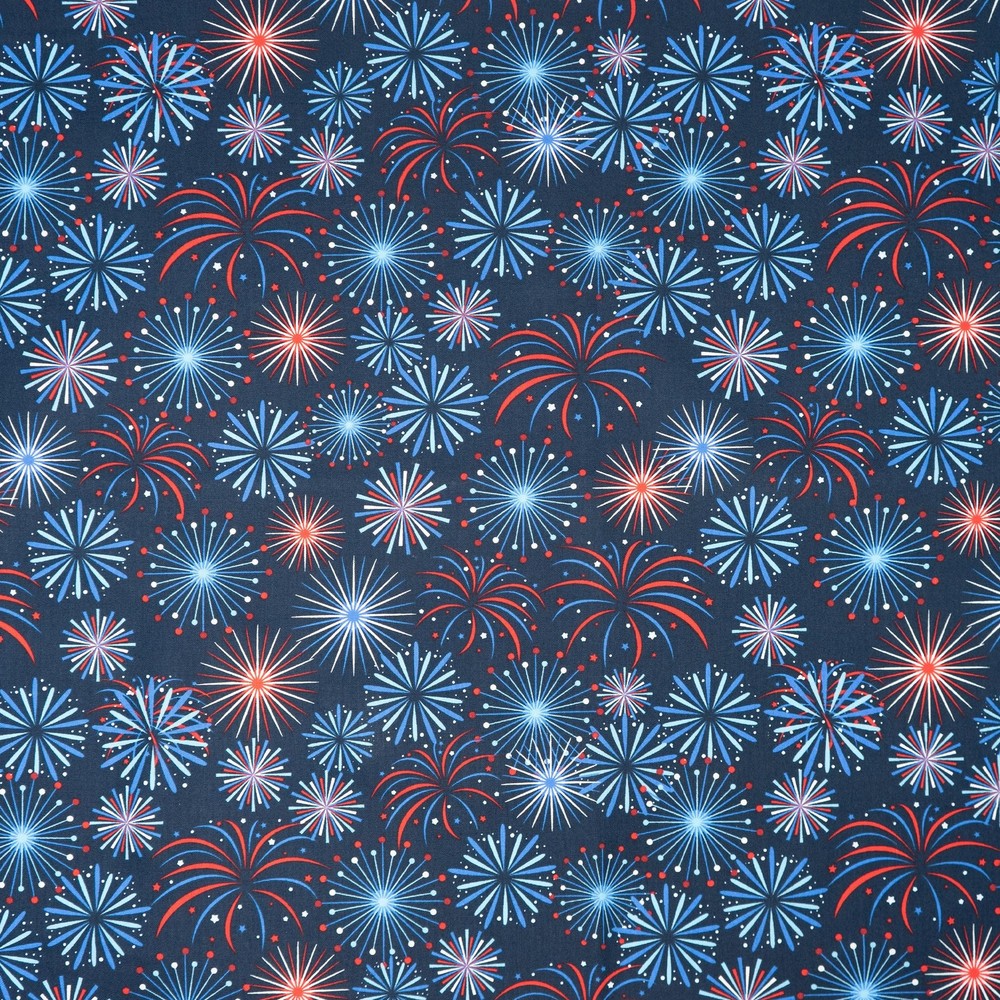 Singer 100% Cotton Quilt and Cut by the yard, Patriotic Fireworks in Navy Sky