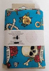 Fabric 1 Yard Cut Retro Sailor Tattoo Pin Ups Anchors Skulls Cotton Blue Multi