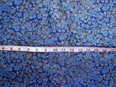 1 yd 100% Cotton Fabric Dark Blue with Metallic Gold Outlined Blue Flowers