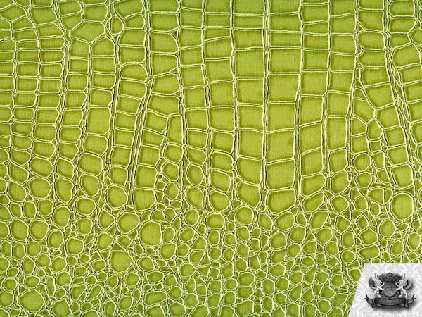 Vinyl Shiny Embossed Crocodile GREEN Fake Leather Upholstery Fabric 54″ Wide BTY