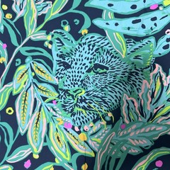 Lilly Pulitzer Cotton Poplin Fabric Low Tide Navy Catty Purrsonality 36″ X 57″