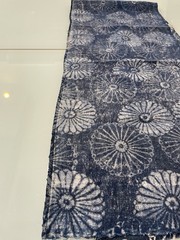 Vintage Japanese Handwoven Katazome Boro Indigo Fabric Chrysanthemum Faded 62″