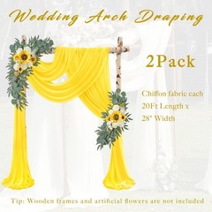 Yellow Chiffon Sheer Wedding Arch Draping Fabric Curtains 28 In x 20ft 2 Panel