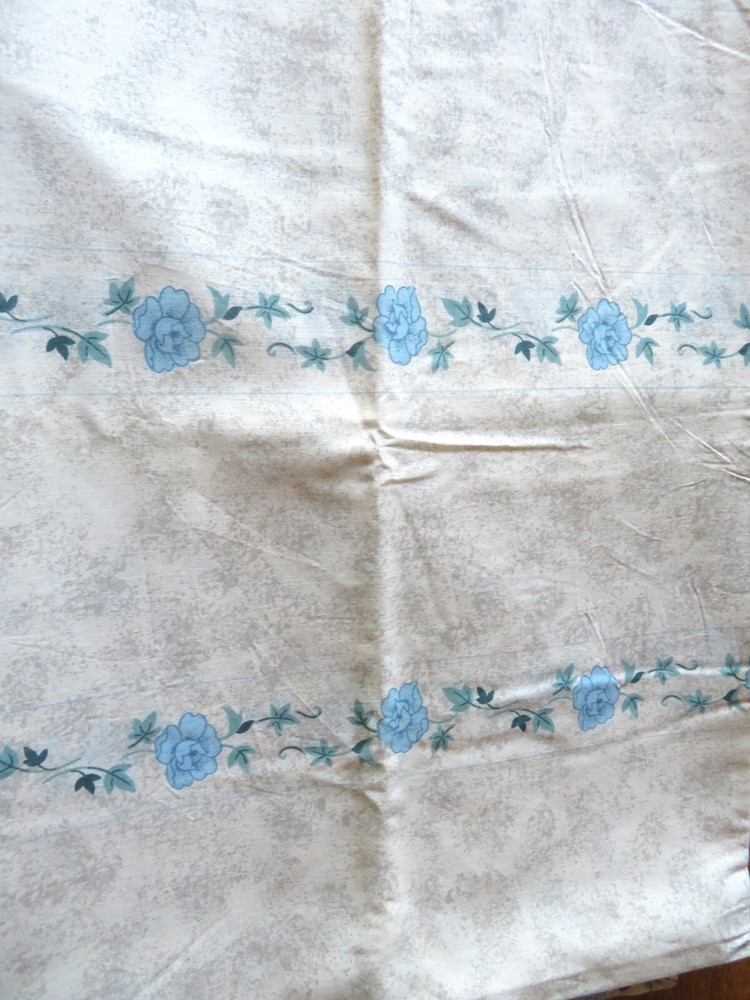 Cream , Brown Spots With Blue Flowers In Row Cotton Fabric Size 46 X 66 Inches