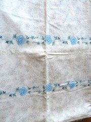 Cream , Brown Spots With Blue Flowers In Row Cotton Fabric Size 46 X 66 Inches