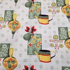 Vintage Kitchen Cotton Fabric Watering Can Floral Print 1 Yard x 66 Inches