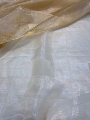 French Sheer Organza Gold Squares 118″ wide fabric By the yard