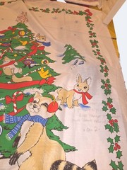 Unfinished Vintage Christmas Baby Blanket Panel Woodland Animals Tree Print 48″x