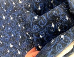 2018 Vtg 3 yd 45X108″ FABRIC TRADITIONS Navy Blue STARRY NIGHT Glitter Quilt SKY