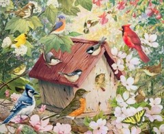 David Textiles – Birdhouse 2 Digital Quilting Fabric Panel With Cardinal & Robin