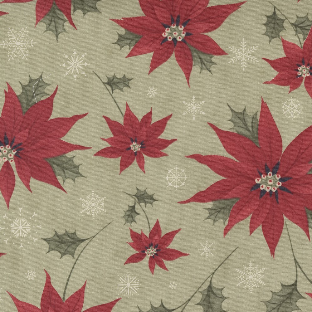Poinsettia Plaza Sage – Festive Large Floral by 3 Sisters for Moda 1/2 Yard