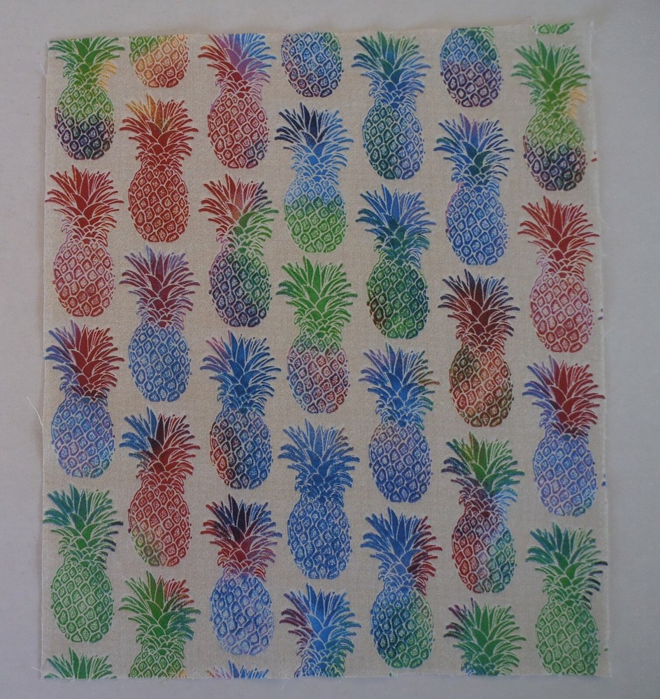 Cotton Panel Square – 11 3/4″ x 10 1/8″ Purple Green Top Corner – Pineapples